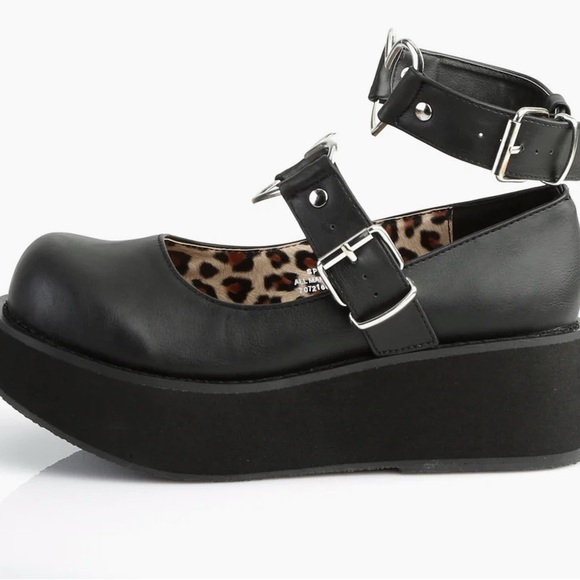 Demonia Black Dress Shoes with Chunky Sole - Picture 3 of 5